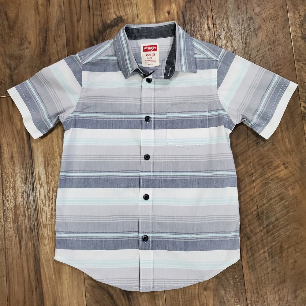 Wrangler Boys' Blue and Gray Striped Button Down Shirt